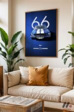Ford Mustang 1966 Mavi Poster Duvar Tablosu, Oto Severlere Özel Hediye - Görsel 6