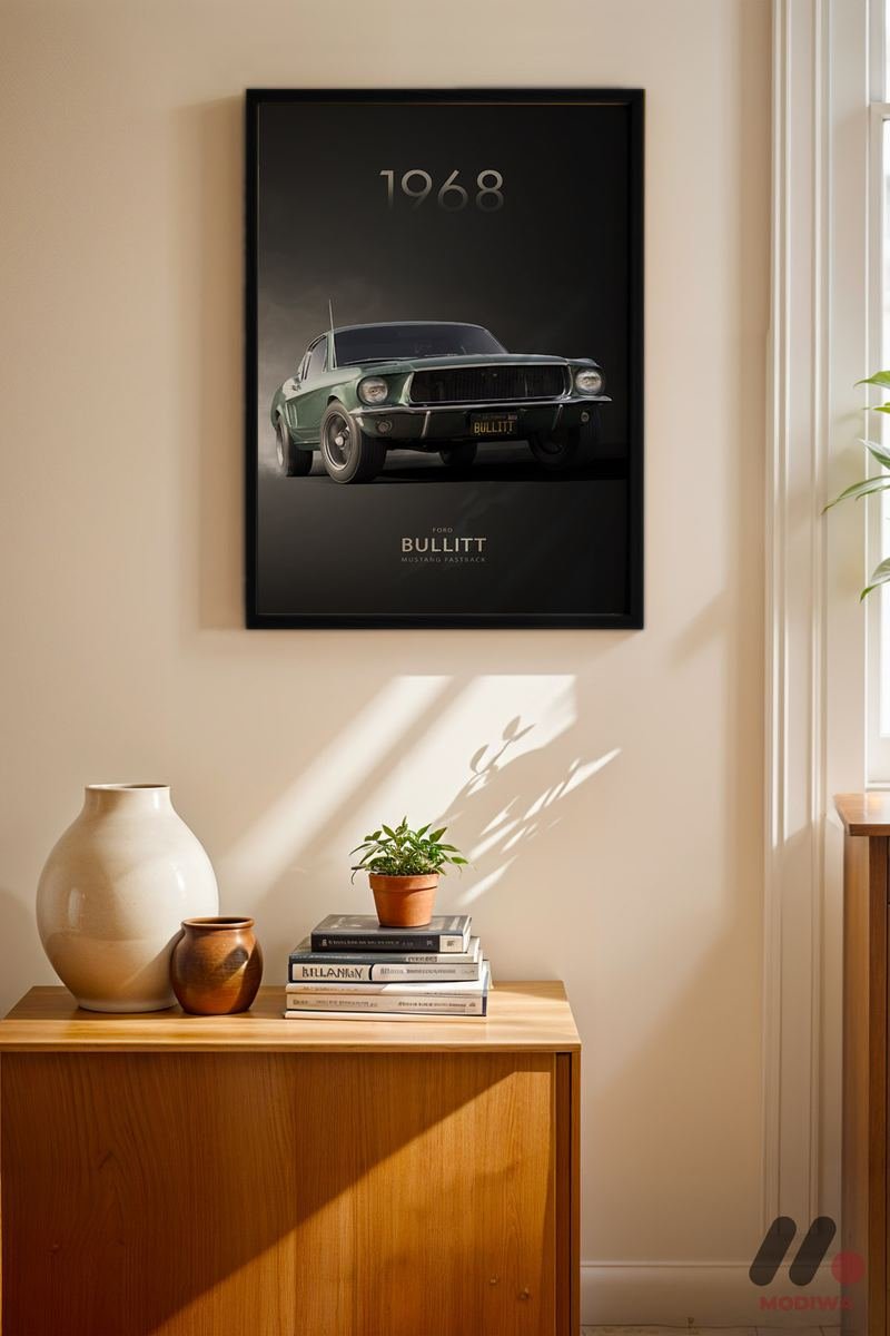 MDW-TBL-1057_AB4 Ford Mustang Bullitt 1968 Poster Duvar Tablosu, Oto Severlere Özel Hediye - Görsel 1