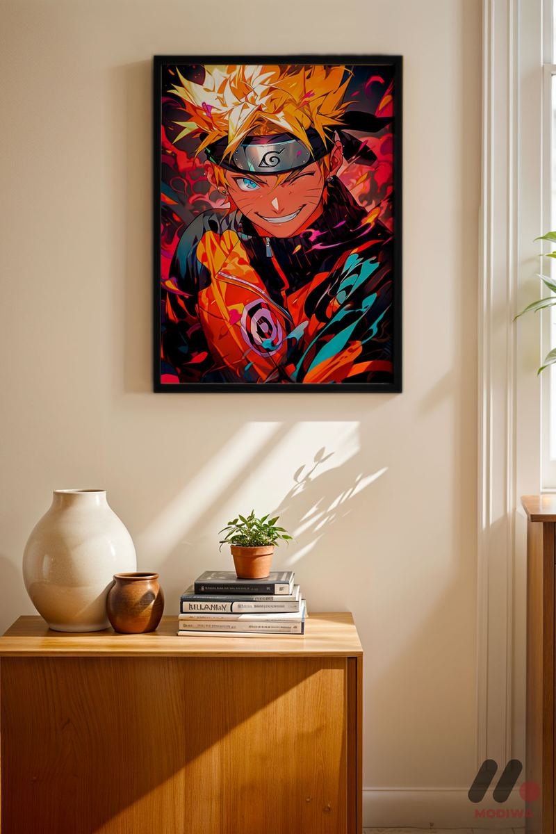 MDW-TBL-1058_AB4 Naruto Ateş Efektli Anime Poster Duvar Tablosu, Anime Severlere Özel Hediye - Görsel 1