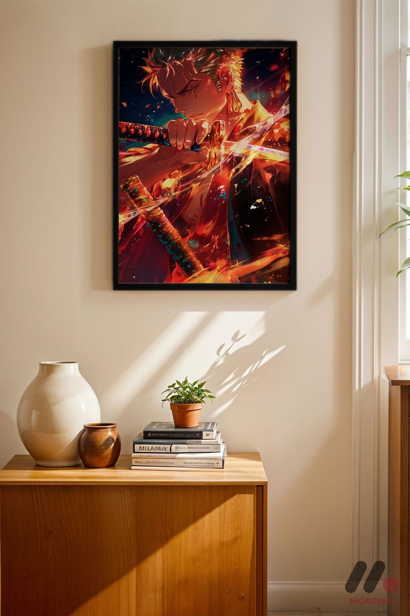 MDW-TBL-1064_AB4 One Piece Zoro Kılıç Anime Poster Duvar Tablosu, Anime Severlere Özel Hediye - Görsel 1