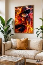 One Piece Luffy Ateş Poster Duvar Tablosu, Anime Severlere Özel Hediye - Görsel 6