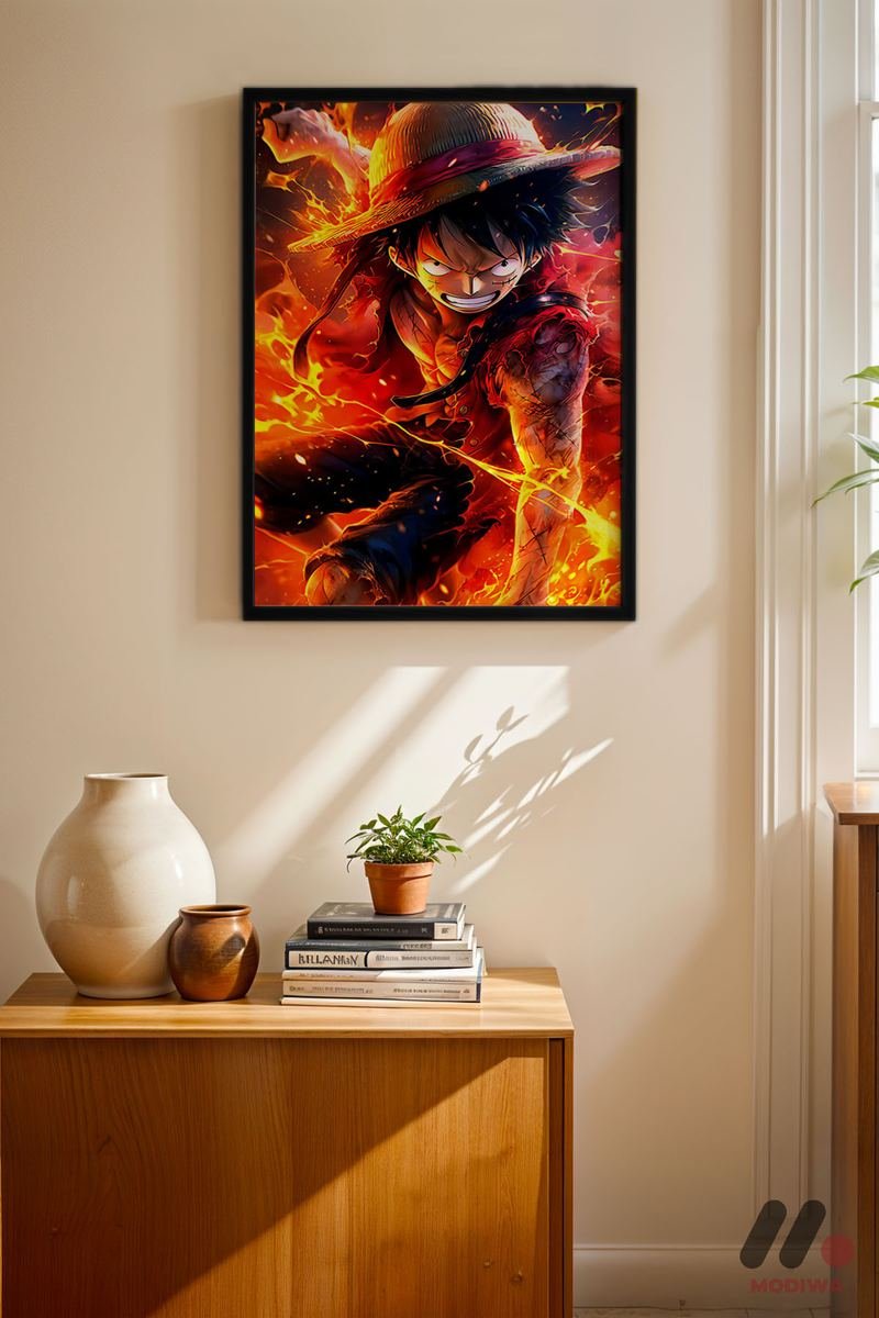 MDW-TBL-1079_AB4 One Piece Luffy Ateş Poster Duvar Tablosu, Anime Severlere Özel Hediye - Görsel 1