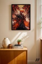 Jujutsu Kaisen Ateş Efektli Poster Duvar Tablosu, Anime Severlere Özel Hediye