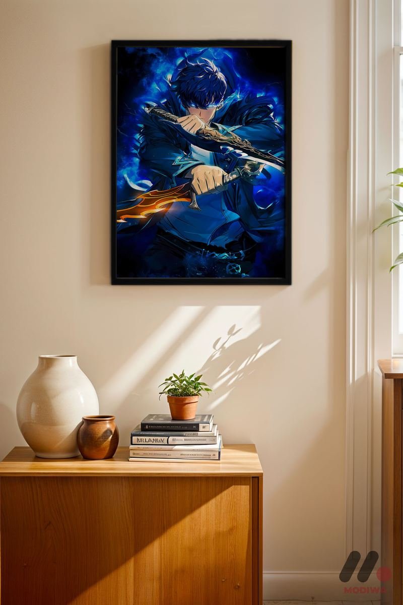 MDW-TBL-1087_AB4 Demon Slayer Mavi Kılıç Poster Duvar Tablosu, Anime Severlere Özel Hediye - Görsel 1
