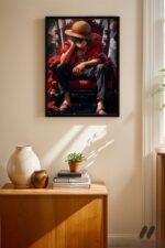 One Piece Luffy Oturan Poster Duvar Tablosu, Anime Severlere Özel Hediye