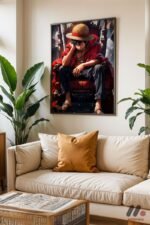 One Piece Luffy Oturan Poster Duvar Tablosu, Anime Severlere Özel Hediye - Görsel 3