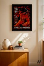 Attack on Titan Kırmızı Titan Anime Poster Duvar Tablosu, Anime Severlere Özel Hediye