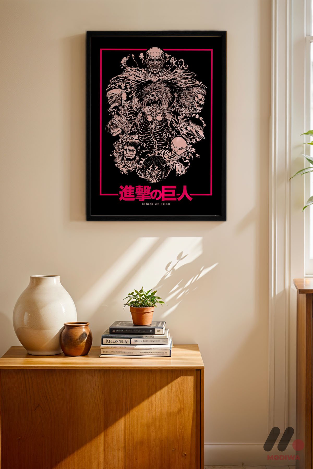 mdw-tbl-0010_ab4-5.jpg Attack on Titan Pembe Kolaj Poster Duvar Tablosu, Anime Severlere Özel Hediye - Görsel 1