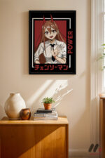 Chainsaw Man Power Anime Poster siyah çerçeveli duvar tablosu, konsol üstündeki duvarda