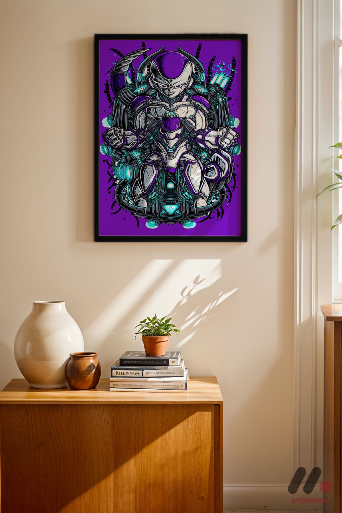 Dragon Ball Mecha Frieza Poster siyah çerçeveli duvar tablosu, konsol üstündeki duvarda