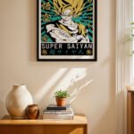Dragon Ball Super Saiyan Goku Poster siyah çerçeveli duvar tablosu, konsol üstündeki duvarda