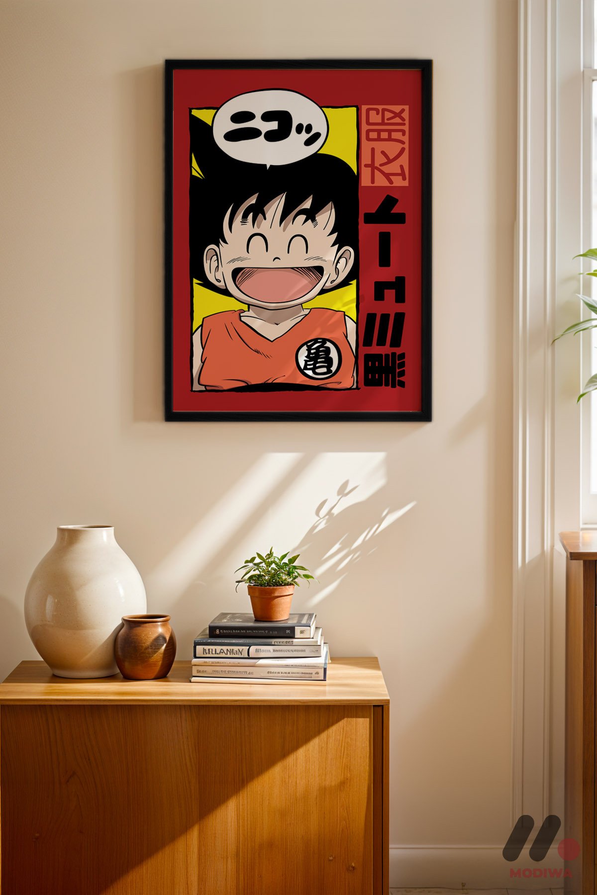 Dragon Ball Genç Goku Poster siyah çerçeveli duvar tablosu, konsol üstündeki duvarda