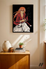 Rurouni Kenshin Samuray Poster siyah çerçeveli duvar tablosu, konsol üstündeki duvarda