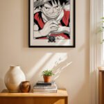 One Piece Luffy Çizgi Poster Duvar Tablosu, Anime Severlere Özel Hediye
