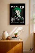 One Piece Zoro Wanted Poster Duvar Tablosu, Anime Severlere Özel Hediye