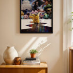 Pokemon Dedektif Pikachu Poster siyah çerçeveli duvar tablosu, konsol üstündeki duvarda