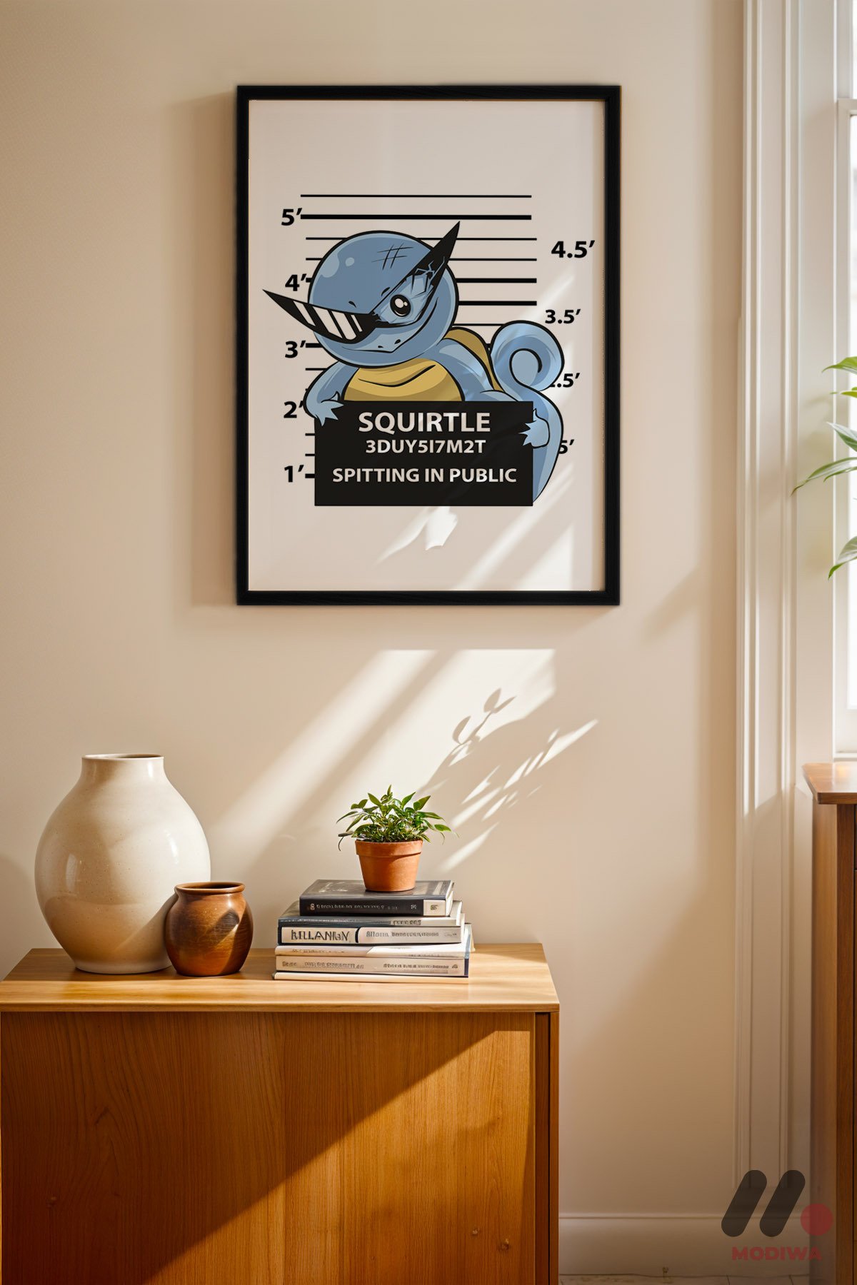 Pokemon Squirtle Poster siyah çerçeveli duvar tablosu, konsol üstündeki duvarda