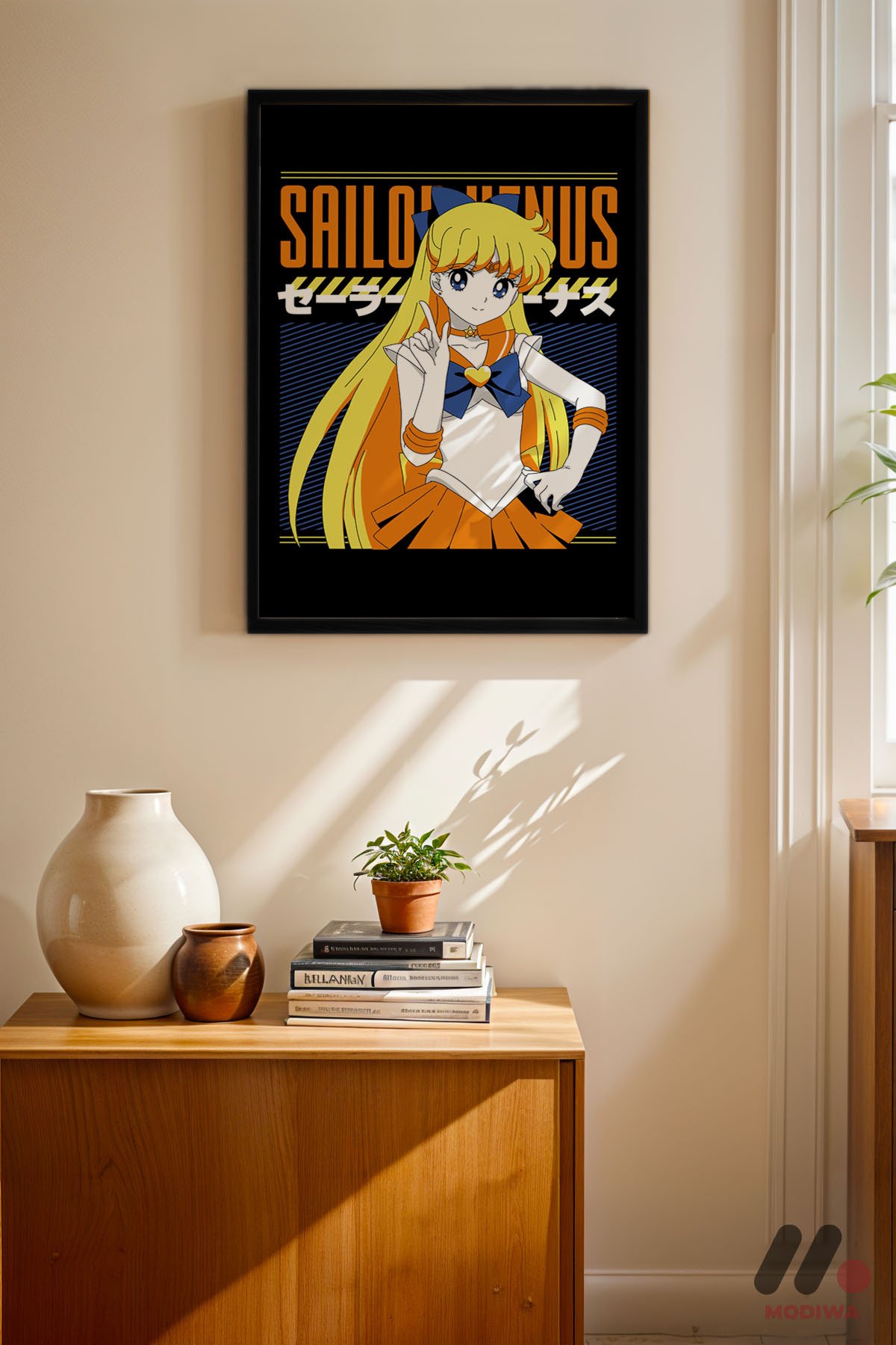 Sailor Moon Venus Poster siyah çerçeveli duvar tablosu, konsol üstündeki duvarda