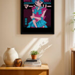 Sailor Moon Mercury Poster siyah çerçeveli duvar tablosu, konsol üstündeki duvarda