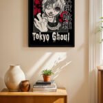 Tokyo Ghoul Kaneki Poster siyah çerçeveli duvar tablosu, konsol üstündeki duvarda