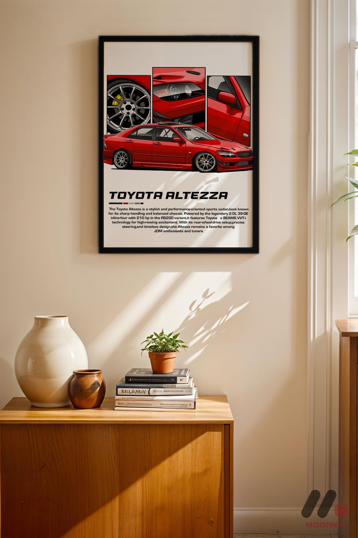 Toyota Altezza JDM Araba Posteri siyah çerçeveli duvar tablosu, konsol üstündeki duvarda