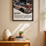 Toyota Supra MK4 JDM Poster siyah çerçeveli duvar tablosu, konsol üstündeki duvarda