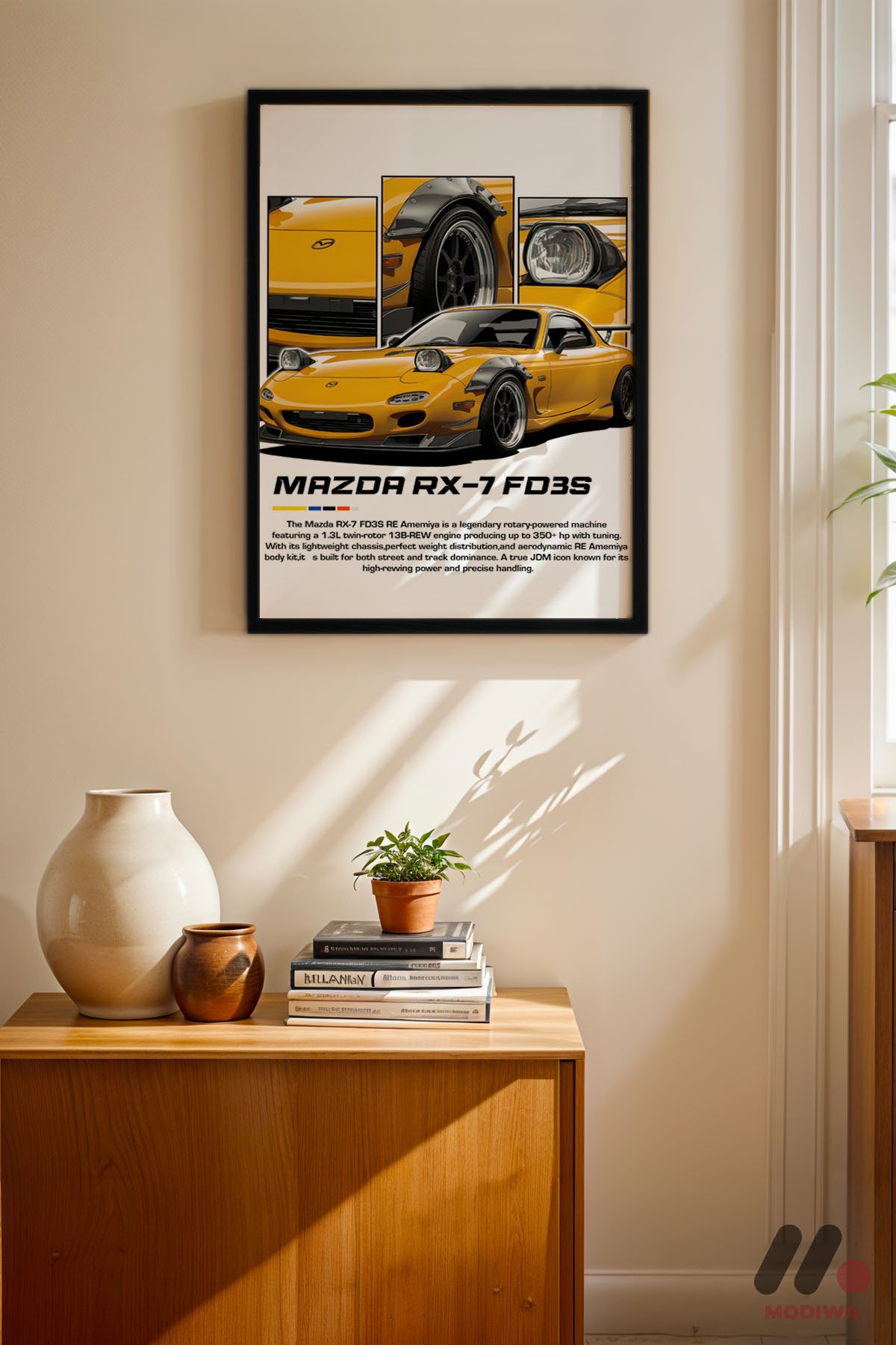 Mazda RX-7 FD3S JDM Poster siyah çerçeveli duvar tablosu, konsol üstündeki duvarda