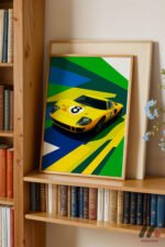 Sarı Yarış Arabası Pop Art Duvar Tablosu, Oto Severlere Özel Hediye - Görsel 5