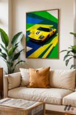 Sarı Yarış Arabası Pop Art Duvar Tablosu, Oto Severlere Özel Hediye - Görsel 6