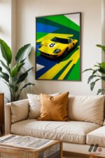 Sarı Yarış Arabası Pop Art Duvar Tablosu, Oto Severlere Özel Hediye - Görsel 3