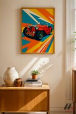Klasik Kırmızı Roadster Pop Art Duvar Tablosu, Oto Severlere Özel Hediye - Görsel 4