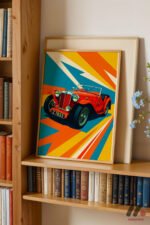 Klasik Kırmızı Roadster Pop Art Duvar Tablosu, Oto Severlere Özel Hediye - Görsel 5