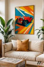 Klasik Kırmızı Roadster Pop Art Duvar Tablosu, Oto Severlere Özel Hediye - Görsel 6