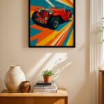 Klasik Kırmızı Roadster Pop Art Duvar Tablosu, Oto Severlere Özel Hediye
