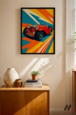 Klasik Kırmızı Roadster Pop Art Duvar Tablosu, Oto Severlere Özel Hediye