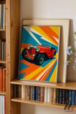 Klasik Kırmızı Roadster Pop Art Duvar Tablosu, Oto Severlere Özel Hediye - Görsel 2