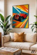 Klasik Kırmızı Roadster Pop Art Duvar Tablosu, Oto Severlere Özel Hediye - Görsel 3