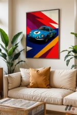 Mavi Ralli Arabası Pop Art Duvar Tablosu, Oto Severlere Özel Hediye - Görsel 3