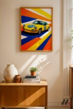 Sarı Yarış Coupe Pop Art Duvar Tablosu, Oto Severlere Özel Hediye - Görsel 4