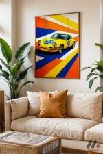 Sarı Yarış Coupe Pop Art Duvar Tablosu, Oto Severlere Özel Hediye - Görsel 6