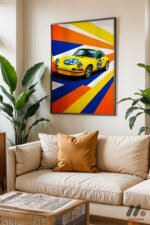 Sarı Yarış Coupe Pop Art Duvar Tablosu, Oto Severlere Özel Hediye - Görsel 3