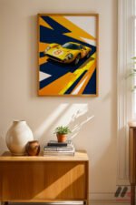 Sarı Le Mans Yarış Arabası Pop Art Duvar Tablosu, Oto Severlere Özel Hediye - Görsel 4