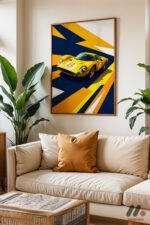 Sarı Le Mans Yarış Arabası Pop Art Duvar Tablosu, Oto Severlere Özel Hediye - Görsel 6