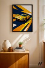 Sarı Le Mans Yarış Arabası Pop Art Duvar Tablosu, Oto Severlere Özel Hediye