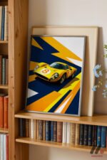 Sarı Le Mans Yarış Arabası Pop Art Duvar Tablosu, Oto Severlere Özel Hediye - Görsel 2