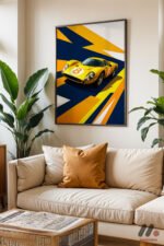 Sarı Le Mans Yarış Arabası Pop Art Duvar Tablosu, Oto Severlere Özel Hediye - Görsel 3