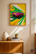 Pembe Klasik Roadster Pop Art Duvar Tablosu, Oto Severlere Özel Hediye - Görsel 4