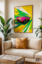 Pembe Klasik Roadster Pop Art Duvar Tablosu, Oto Severlere Özel Hediye - Görsel 6