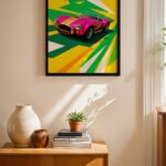 Pembe Klasik Roadster Pop Art Duvar Tablosu, Oto Severlere Özel Hediye