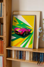Pembe Klasik Roadster Pop Art Duvar Tablosu, Oto Severlere Özel Hediye - Görsel 2